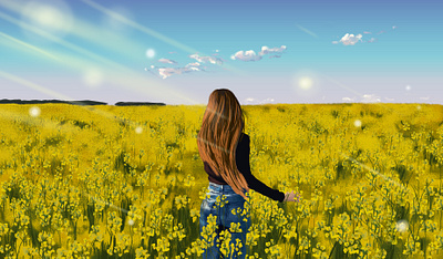 In flowers adobe illustrator adobe photoshop design field flower flowers girl girl illustration hair illustration illustration art meadow summer camp summer vibes summertime sunny sunny day vector yellow