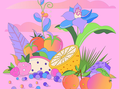 Tropical Fruits art blue botanic illustration design fruits fruits illustration graphic design illustration minimalistic art nature illustration orange palette pink simpleillustration tropical fruits