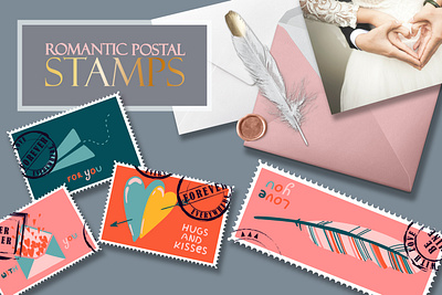 Romantic postage stamps for your loved ones graphic design postage stamps