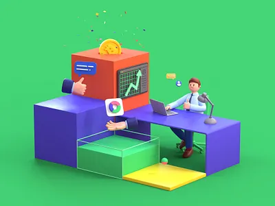 ₿ factory 3d 3d art bitcoin c4d character cinema4d clean design illustration redshift render
