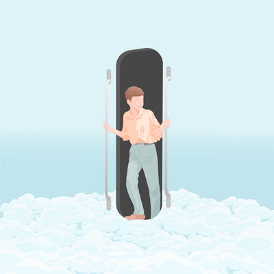 Coud station adobe adobe illustrator boy cloud design door flat flat design flat illustration fly illustration illustrator man station train train station