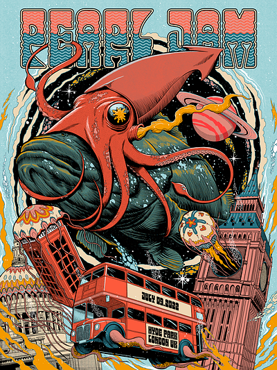 Pearl Jam big ben buss gig poster london music peral jam portal poster show squid telephone uk united kingdom vortex