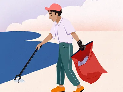 Protect 💚 awareness beach beige blue cap cleanup editorial environment illustration litter man nature ocean ourplanetweek planet sand sea seaside texture trash