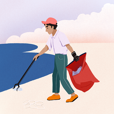 Protect 💚 awareness beach beige blue cap cleanup editorial environment illustration litter man nature ocean ourplanetweek planet sand sea seaside texture trash