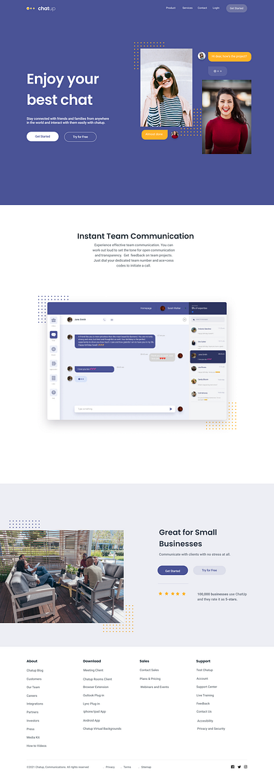 Chatup Home Page branding chat app communication design figma design homepage illustration landing page photography typography web design website design