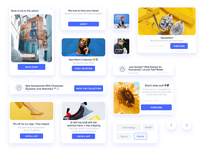 UI Widgets push notifications & Components cards components concept creative design platform push notification ui ux widgets