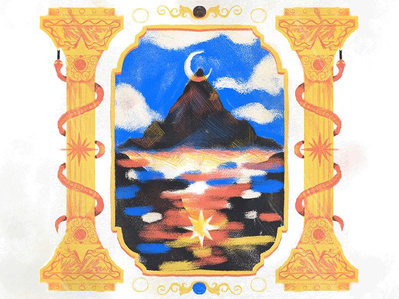 Ornamented Dream animation astrology drawing illustration moon motion mountain mystic ornament procreate snake stars symbolism