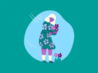 Garden Granny adult cute dress flowers fun garden grandma granny happy health healthcare illustration illustrator mental older prevention purple senior spot illustration wind