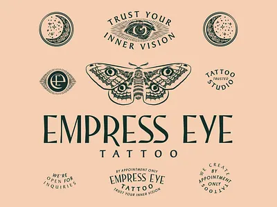 Empress Eye Tattoo badges branding custom lettering logotype moth occult scratchboard tattoo vintage