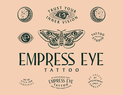 Empress Eye Tattoo badges branding custom lettering logotype moth occult scratchboard tattoo vintage