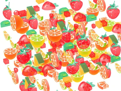 Oranges, lemons, strawberries. 3d 3d art fruits illustration