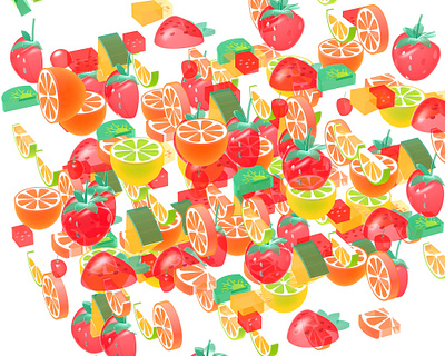 Oranges, lemons, strawberries. 3d 3d art fruits illustration