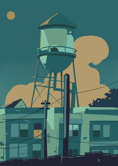 Late Night Strolls apartments cityscape colorpalette design digital illustration editorial illustration landscape landscape illustration quietnights walking