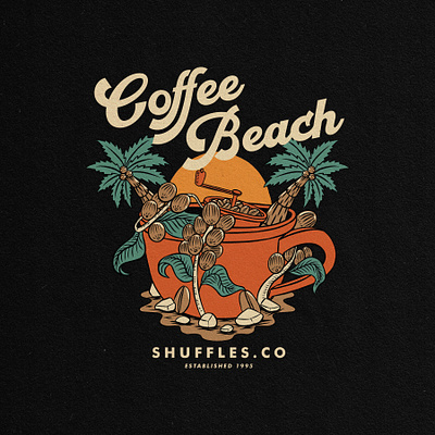 Coffee Beach T-shirt Design art badge badge logo design illustration illustrator logo tropical ui vector