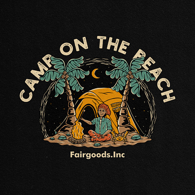 Camp On The Beach T-shirt Design Illustration art badge badge logo design illustration illustrator logo tropical ui vector