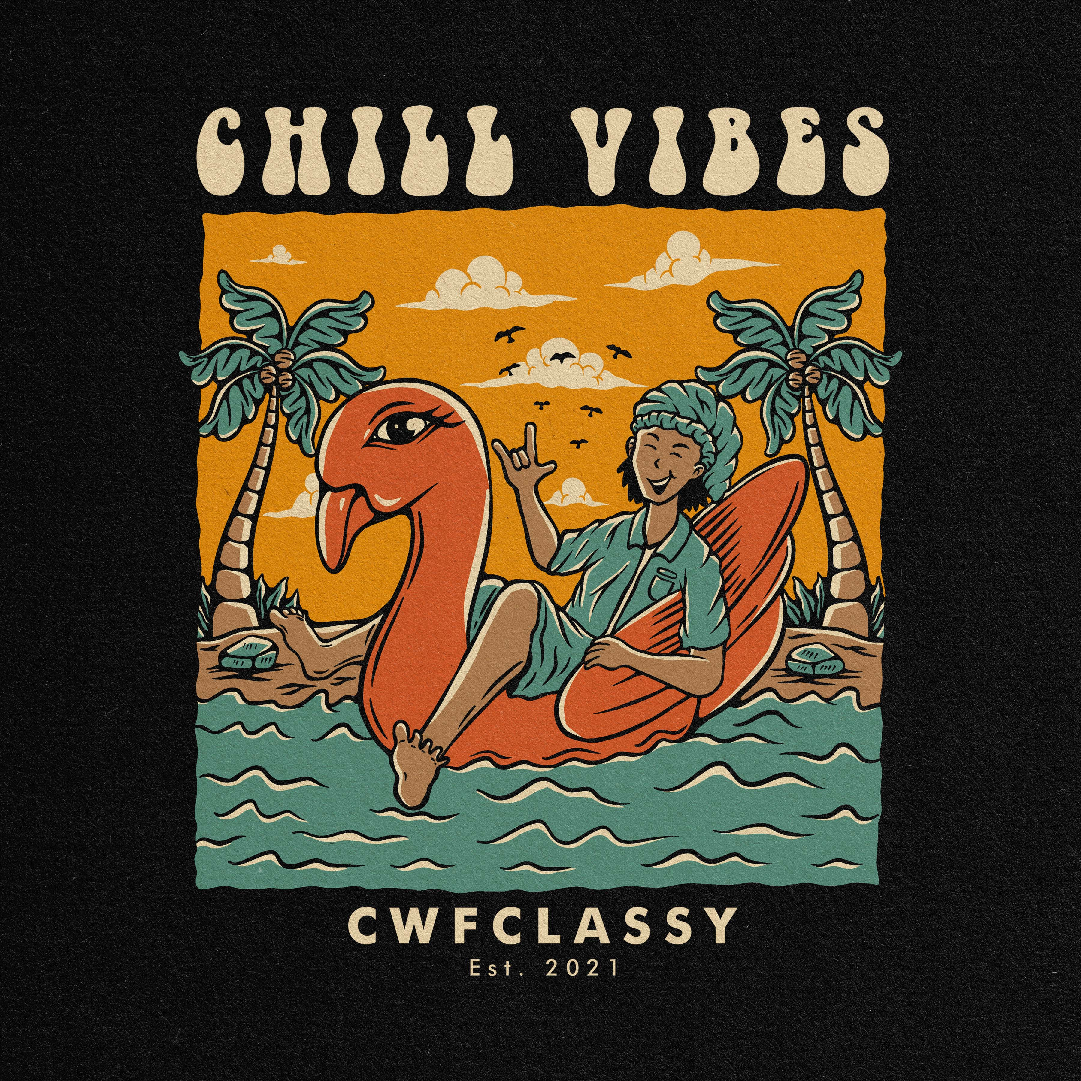 Chill Vibes T-shirt Design Illustration art badge badge logo design illustration illustrator logo tropical ui vector