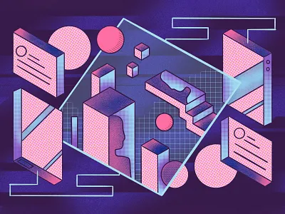 The Gaming World cmyk color device gaming glitch gradient isometric minds noise noise texture psychology purple research retro screenprint virtual virtual reality