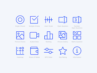 Question Type Icons appinio clean design flat design graphic design heat map icon icon design line icon market research minimal multiple choice outline question question type ranking research share of wallet stroke survey