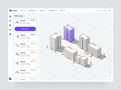 Realitiez - RWA Offers 3d builing city crypto dashboard desktop grid interactive investment isometric model new york offers realities reality rwa