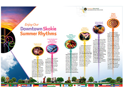 Tourism Spread Ad : Civic Pride art direction bold branding colorful diversity events graphic design historic illinois indesign modern municipal advertising municipality pride skokie tourism typography