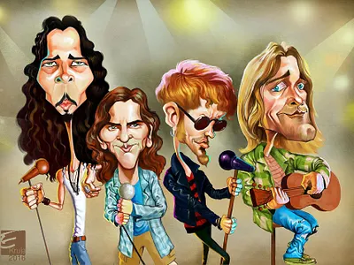 grunge music legends caricature adobephotoshop caricature design digital art digital illustration drawing illustration music painting pixelart procreate rockmusic sketch