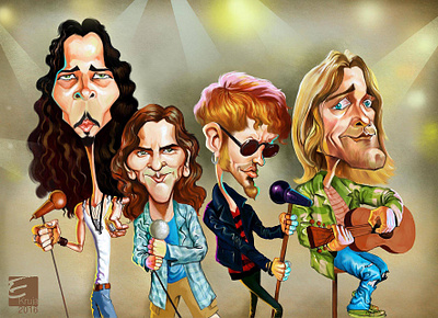 grunge music legends caricature adobephotoshop caricature design digital art digital illustration drawing illustration music painting pixelart procreate rockmusic sketch