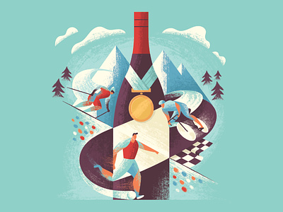 Gazette - Magazine Cover bottle editorial geometric hand drawn illustration magazine medal mountains pattern ski sport spot illustration texture vector wine