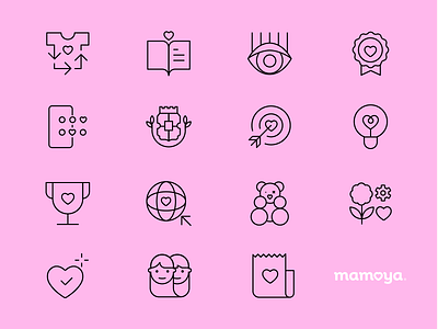 Mamoya Icon Set awblak branding children design system icon design icon set icons interface design mother preloved second hand startup thrifted ui