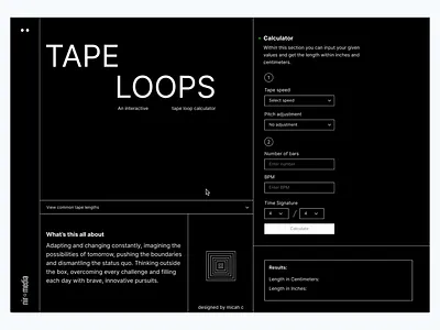 Tape Loop - Calculator landing page single page design swiss style