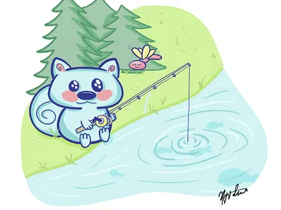 Fishing squirrel illistration ipad pro procreate sketch stickers