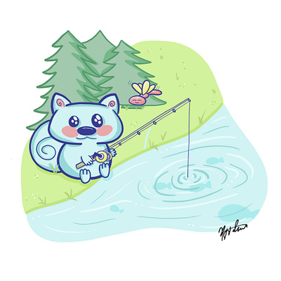 Fishing squirrel illistration ipad pro procreate sketch stickers