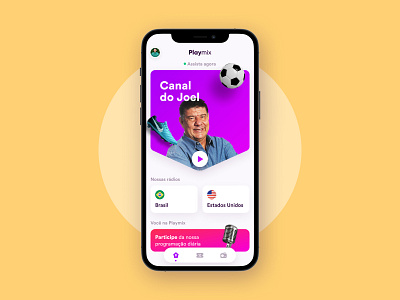 Playmix - Brazilian Radio Station android icon design ios app iphone microphone mobile app music navbar player profile radio app radio station soccer song spotify ticket