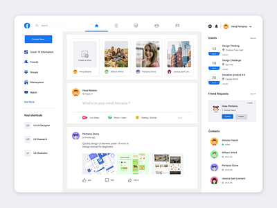 Redesign Facebook App app design application blue and white desktop desktop app desktop application desktop design facebook facebook ads landing page redesign saas landing page saas website social media design socialmedia ui uidesign website builder website concept website design