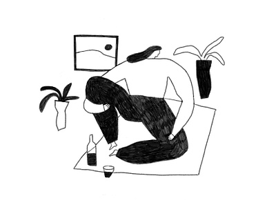 Quarantine Life drawing figure illustration illustration indoor pencil sketch plants quarantine life scene sketch wine