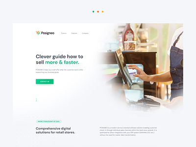 Posigneo – Landing page branding clean green landing page marketplace sell shop simple startup technology ui website white