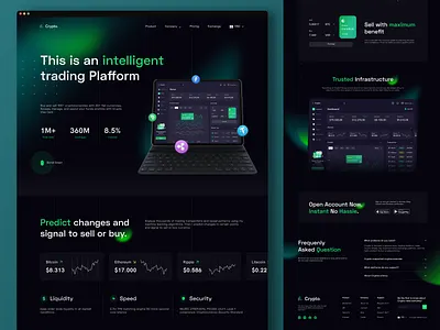 Crypto Landing Page bitcoin concept crypto cryptocurrency dark dark mode dark theme design ethereum homepage landingpage ui ux