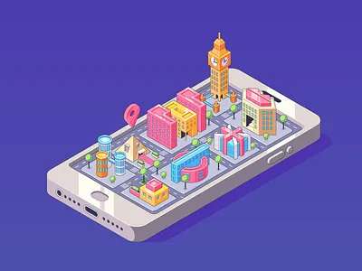 Housephone adobe illustrator buildings city colorful illustration isometric isometry map popart smartphone telephone uk vector