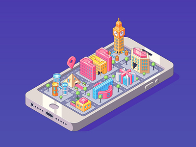 Housephone adobe illustrator buildings city colorful illustration isometric isometry map popart smartphone telephone uk vector