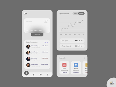 C&C Payments App adobe xd app design card credit credit card dark theme dark ui design glassmorphism graphical hero image home page ui overview payment method payments payments app skill mix transfer money uidesign