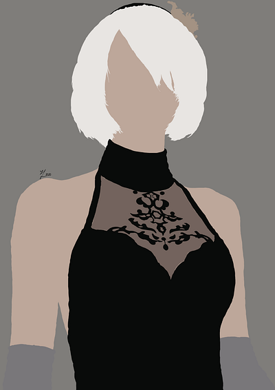 2B from Neir: Automata (Basic) 2b 2e art automata basic digitalart gameart neir portrait simple