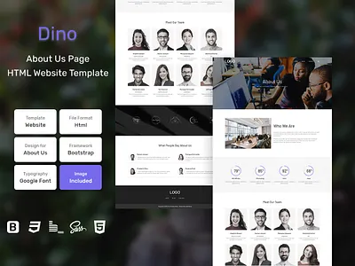Dino About Us Page HTML Web Template V1.0 bem blog business homepage html personal portfolio sass shop store web website