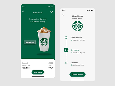 Waiting for Order page coffee delivery app food and drink green order order food payment starbuck starbucks waiting