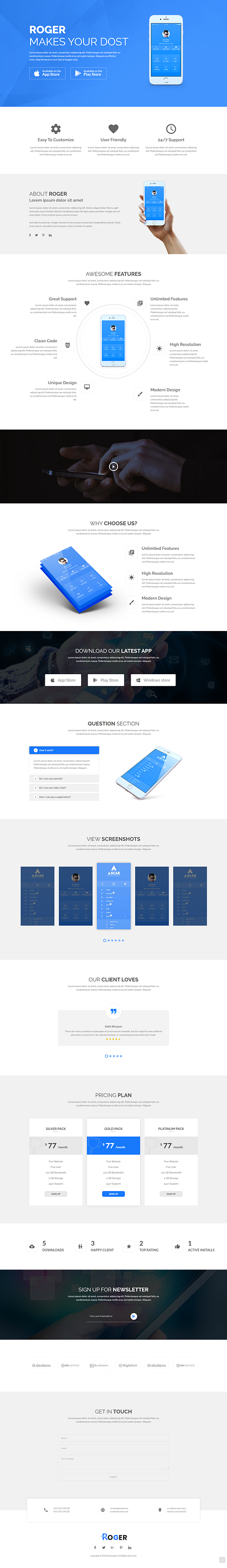 Multipurpose Landing Page Template Roger 2 app app agency app html5 app landing page app product app software landing page landing landing page mobile app modern multipurpose saas landing software landing page