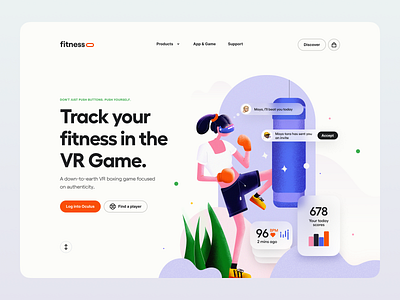 Fitness VR Game Illustration – Hero Header boxing character design clean fitness game gradient illustration minimal procreate typography ui ui design user interface ux ux design vr web web design website workout