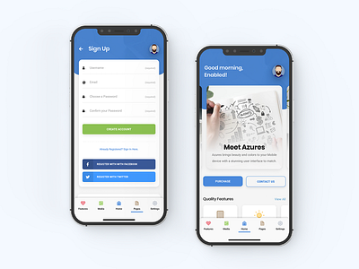 Azures Mobile | Mobile Kit & PWA android app bootstrap card design card layout color palette colorful cta button footer menu header design homepage ui ios app design mobile mobile homepage mobile kit sign up form sign up ui slider ui ux