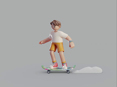 Kick-flip 2d 3d animation blender character illustration isometric kick flip lowpoly skateboard