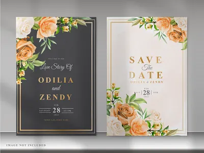 wedding card set with floral hand drawn background beautiful card collection decoration decorative design element floral flower frame graphic illustration invitation nature plant rose vector vintage wedding