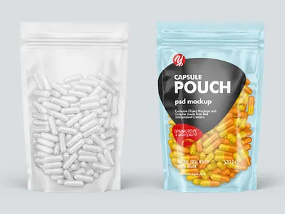 Clear Plastic Pouch w/Capsules Mockup 3d design logo mockup mockup design mockupdesign pack package smartobject visualization