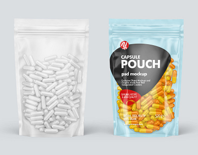 Clear Plastic Pouch w/Capsules Mockup 3d design logo mockup mockup design mockupdesign pack package smartobject visualization