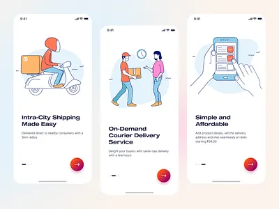 Walkthrough Screens art beauty carousel courier app courier service illustraion illustration illustration art login mobile illustration onboarding onboarding illustration onboarding screen onboarding screens onboarding ui pagination signup walkthrough walkthrough screen